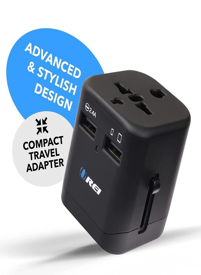 أوري محول سفر عالمي من أوري مزود بمنفذي USB (شحن ذكي بقوة 2.4 أمبير)، مقبس طاقة متعدد المنافذ للهواتف المحمولة والأجهزة اللوحية والكاميرات، مثالي للمسافرين. - Image 2