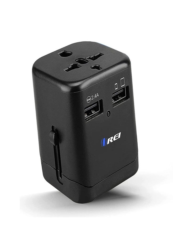 أوري محول سفر عالمي من أوري مزود بمنفذي USB (شحن ذكي بقوة 2.4 أمبير)، مقبس طاقة متعدد المنافذ للهواتف المحمولة والأجهزة اللوحية والكاميرات، مثالي للمسافرين. - Image 1