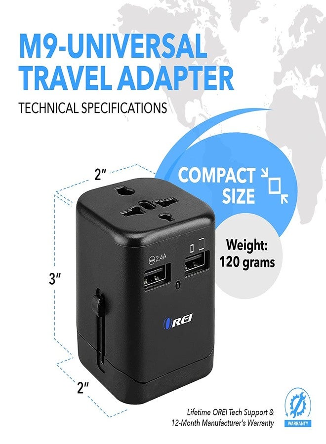 أوري محول سفر عالمي من أوري مزود بمنفذي USB (شحن ذكي بقوة 2.4 أمبير)، مقبس طاقة متعدد المنافذ للهواتف المحمولة والأجهزة اللوحية والكاميرات، مثالي للمسافرين. - Image 4