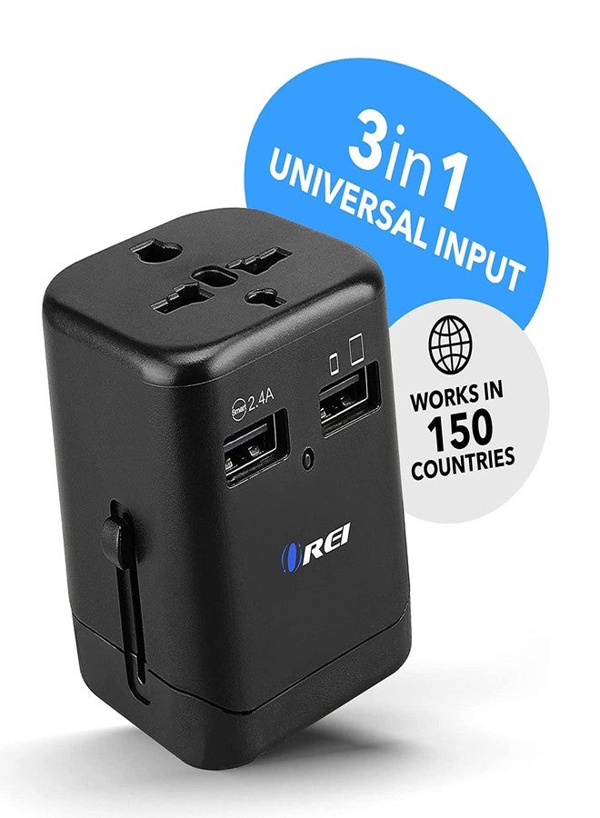 أوري محول سفر عالمي من أوري مزود بمنفذي USB (شحن ذكي بقوة 2.4 أمبير)، مقبس طاقة متعدد المنافذ للهواتف المحمولة والأجهزة اللوحية والكاميرات، مثالي للمسافرين. - Image 3
