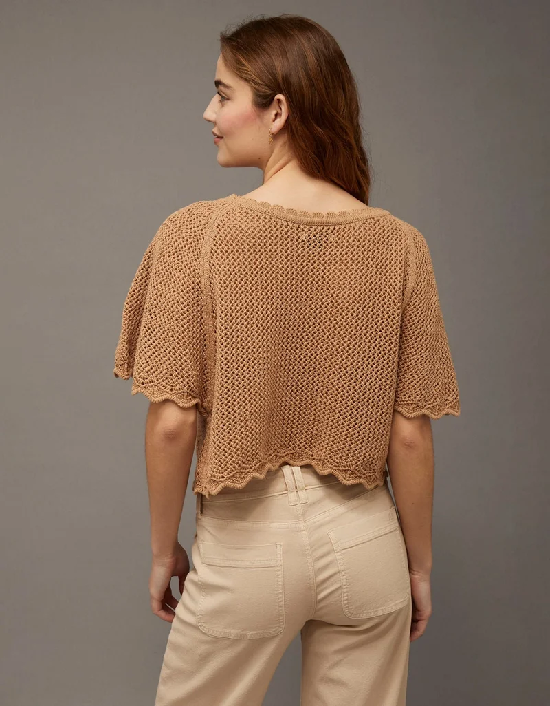 AE Off-the-Shoulder Crochet Tee