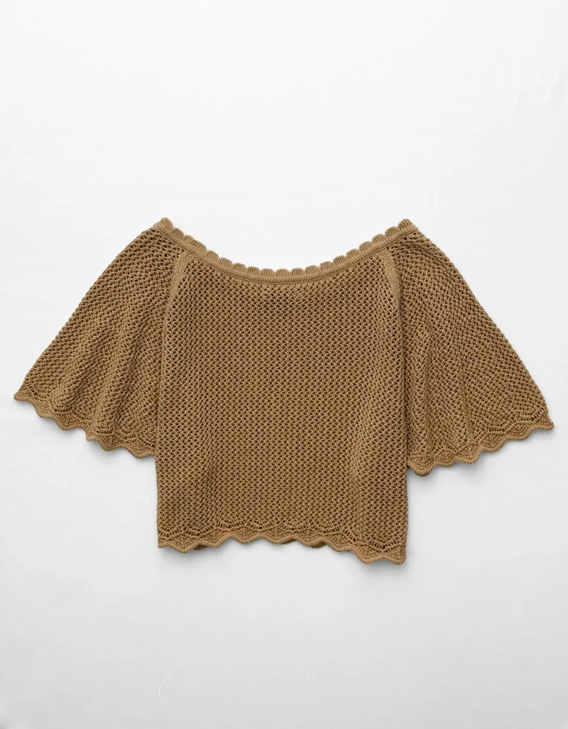 American Eagle  AE Off-the-Shoulder Crochet Tee for Women | Best Price UAE
