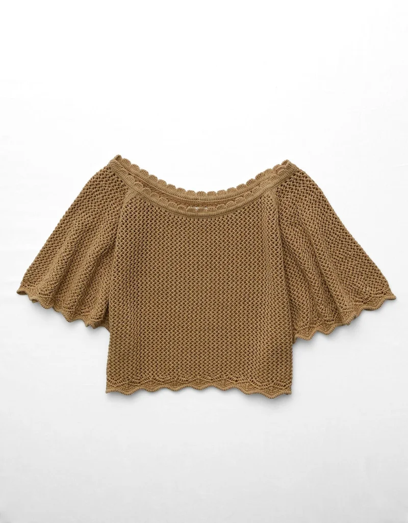 American Eagle  AE Off-the-Shoulder Crochet Tee for Women | Best Price UAE