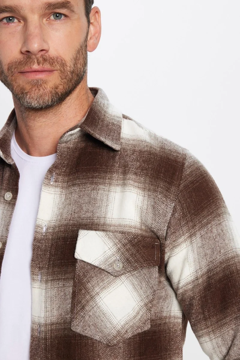 Tudors Men's Slim Fit Slim Fit Double Pocket Plaid Winter Lumberjack Shirt