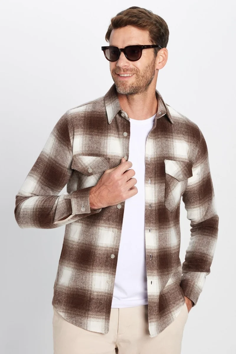 تودورس Men's Slim Fit Slim Fit Double Pocket Plaid Winter Lumberjack Shirt