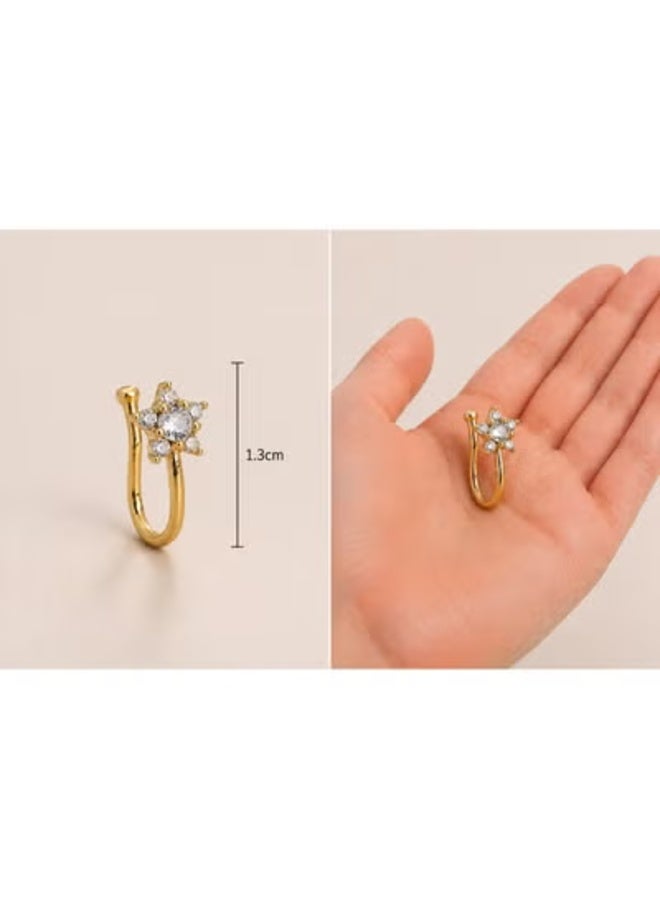 veya Women’s Fake Nose Ring, Non-Pierced Clip-On Floral Design with Sparkling Zircon Stones – Gold Tone - Image 3