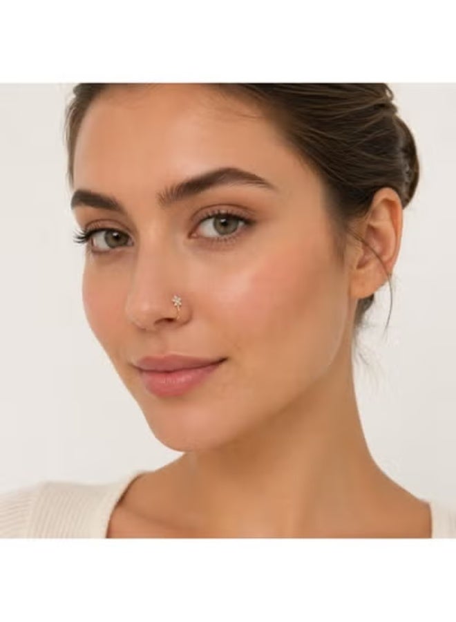 veya Women’s Fake Nose Ring, Non-Pierced Clip-On Floral Design with Sparkling Zircon Stones – Gold Tone - Image 5
