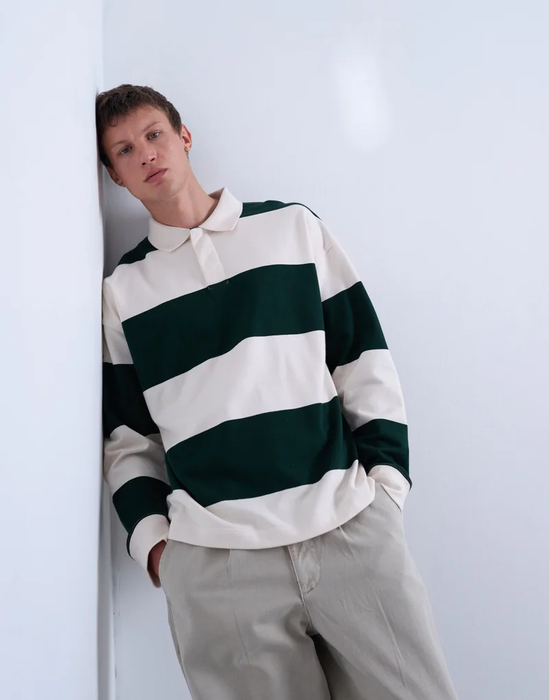 TOPMAN Oversized Fit Striped Rugby Sweatshirt