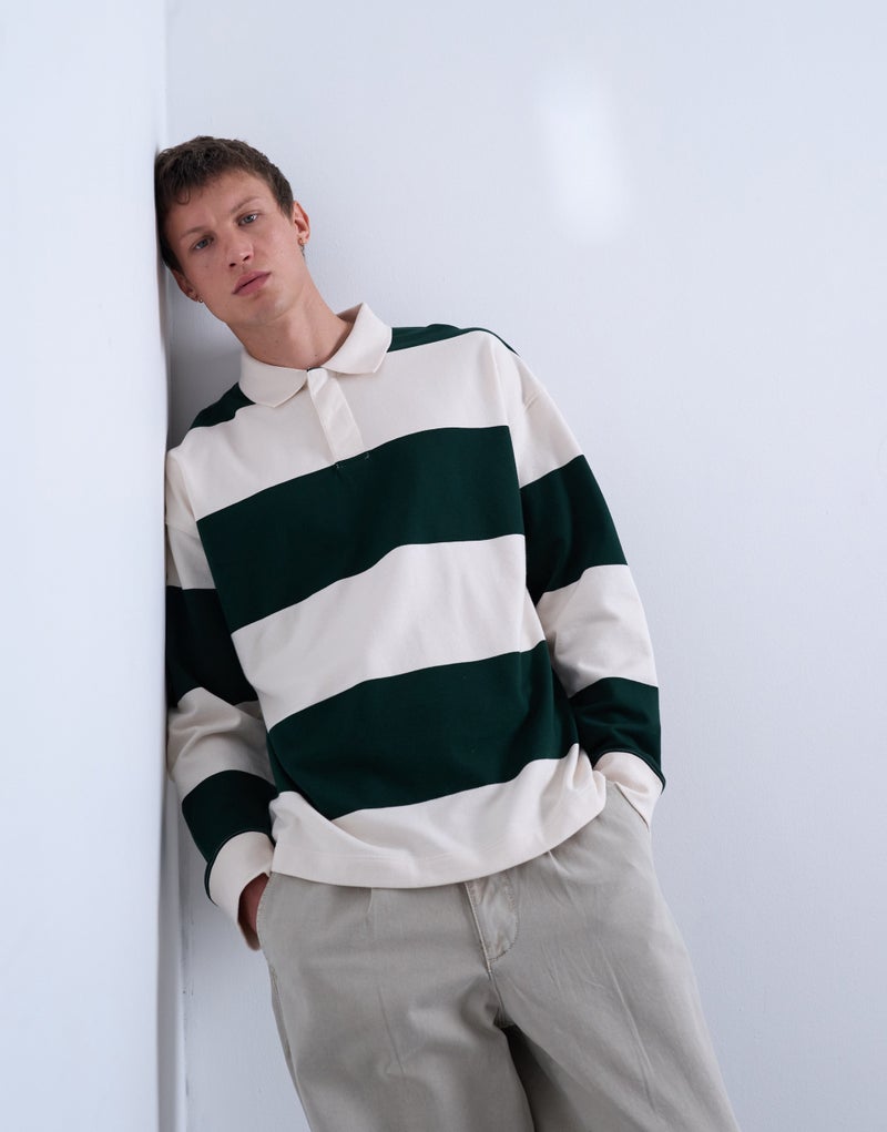 TOPMAN Oversized Fit Striped Rugby Sweatshirt - Image 1