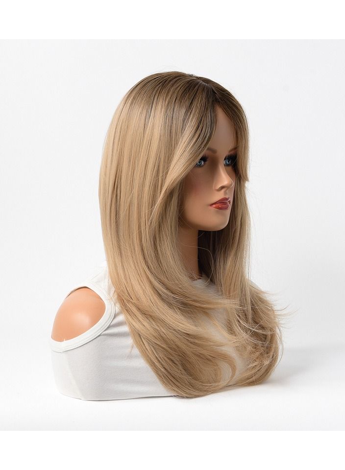 إستيل شعر مستعار كامل للباروكة الاصطناعية مقاومة للحرارة شعر مستعار طبيعي طويل مستقيم مع الانفجارات سيدة الألياف باروكة أنيقة شقراء داكنة - Image 3