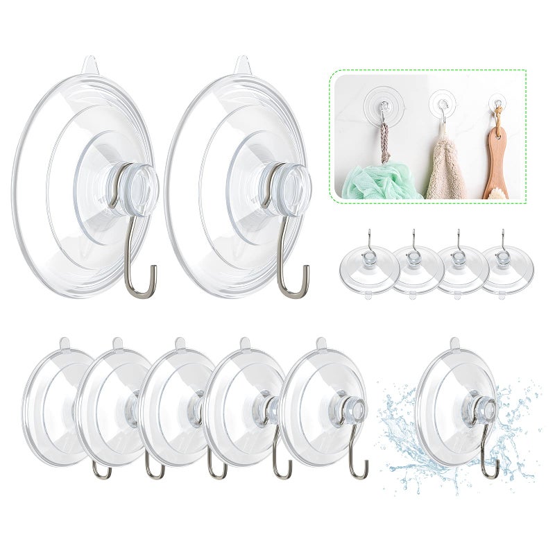 HangerSpace Suction Cup Hooks, 12 Packs Combo Set Clear PVC Suction Cups with Metal Hooks Removable Suction Cups for Kitchen Bathroom Shower Wall Window Glass Door (2 Large, 6 Medium, 4 Small),Variety - Image 1