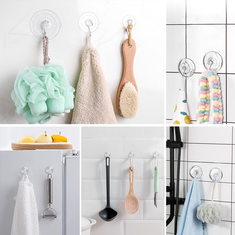 HangerSpace Suction Cup Hooks, 12 Packs Combo Set Clear PVC Suction Cups with Metal Hooks Removable Suction Cups for Kitchen Bathroom Shower Wall Window Glass Door (2 Large, 6 Medium, 4 Small),Variety - Image 2