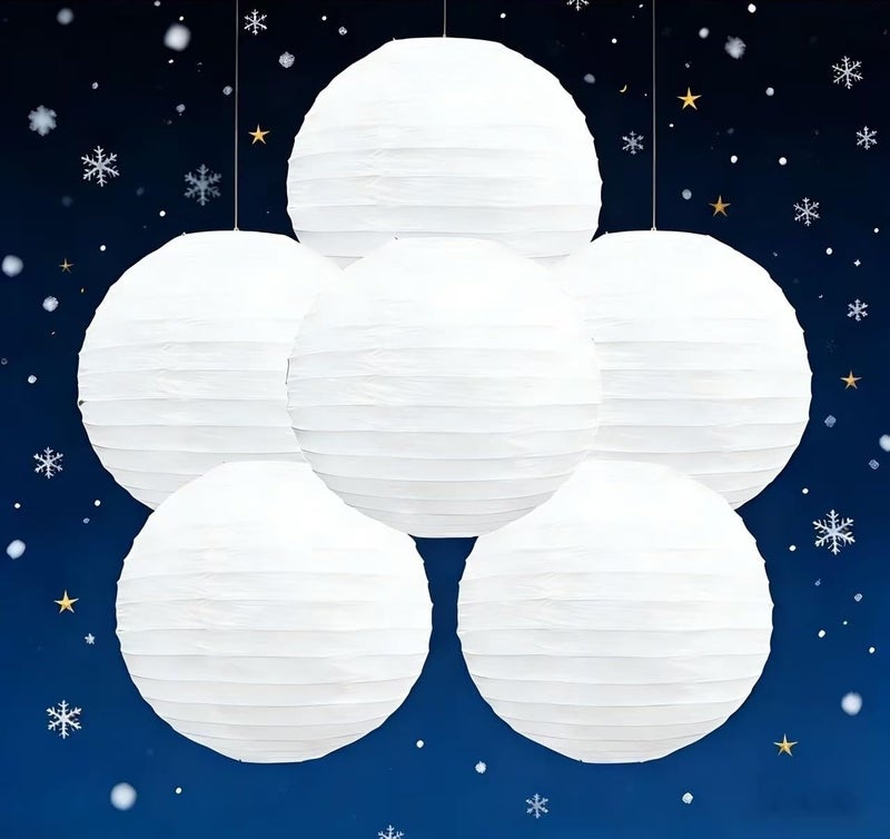 Metany 6PCS White Paper Lanterns New Year's Eve Wedding Anniversary Valentines Lantern12Inch Decorative Hanging Round Paper Lanterns for Birthday, Christmas, Graduation Party Event Indoor and Outdoor - Image 1