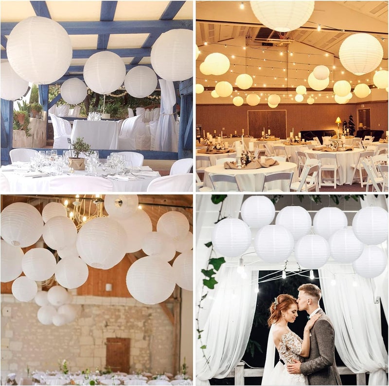 Metany 6PCS White Paper Lanterns New Year's Eve Wedding Anniversary Valentines Lantern12Inch Decorative Hanging Round Paper Lanterns for Birthday, Christmas, Graduation Party Event Indoor and Outdoor - Image 5