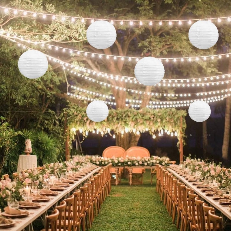 Metany 6PCS White Paper Lanterns New Year's Eve Wedding Anniversary Valentines Lantern12Inch Decorative Hanging Round Paper Lanterns for Birthday, Christmas, Graduation Party Event Indoor and Outdoor - Image 2