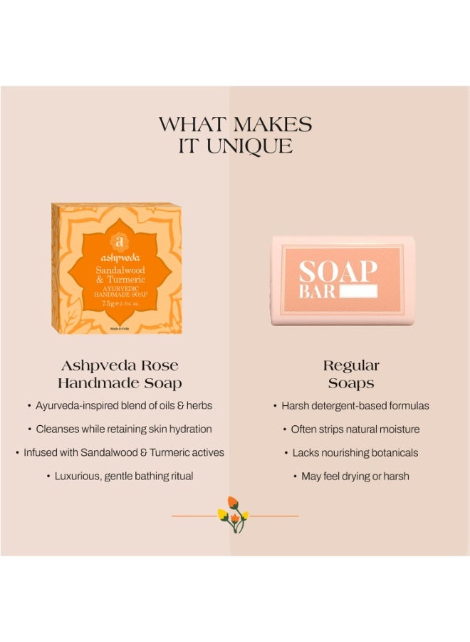 Ashpveda Sandalwood and Turmeric Soap for Bath | Ayurvedic Handmade Natural Scented Premium Bathing Soap for Glowing & Moisturizing Skin (75 gm) - Image 2