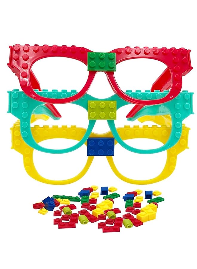 X spring Diy Building Bricks Toys 3 Pairs Of Glasses 54 Pieces Diy Building Bricks Glasses Building Blocks Games Glasses Building Blocks Games For Kids Birthday Party Favor Block Theme Party - Image 1