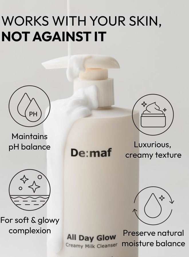 De:maf All Day Glow Creamy Milk Cleanser | Gentle Face Wash for Sensitive Skin, Korean Face Wash & Hydrating Facial Cleanser with Hyaluronic Acid, Ceramides, Panthenol (10.14 fl oz) - Image 5