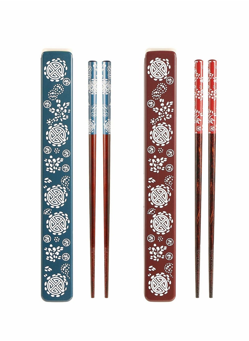 NIBEMINENT Portable Chopsticks Set, Japanese Style Natural Wood Chopsticks, Reusable Classic Eco-Friendly for Sushi Noodle Picnic Kitchen 2 Pairs with Case  - Image 1