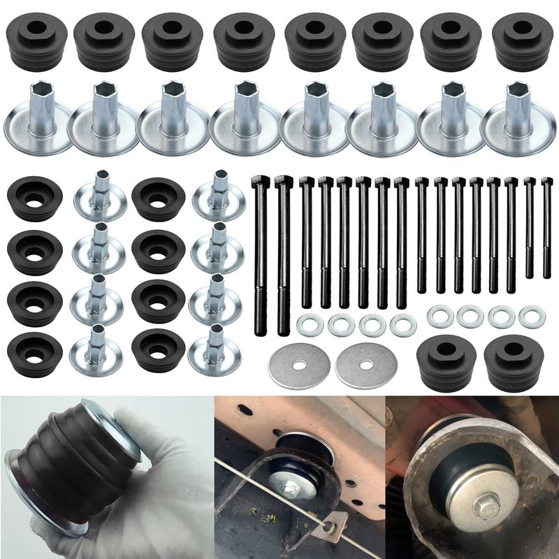 KF04060BK Body Mount Bushing Kit Fits for 20082016 Ford F250 F350 Super Duty 2WD 4WD Polyurethane Body Cab Mounts Steel Sleeves Hardware Black 60PCS