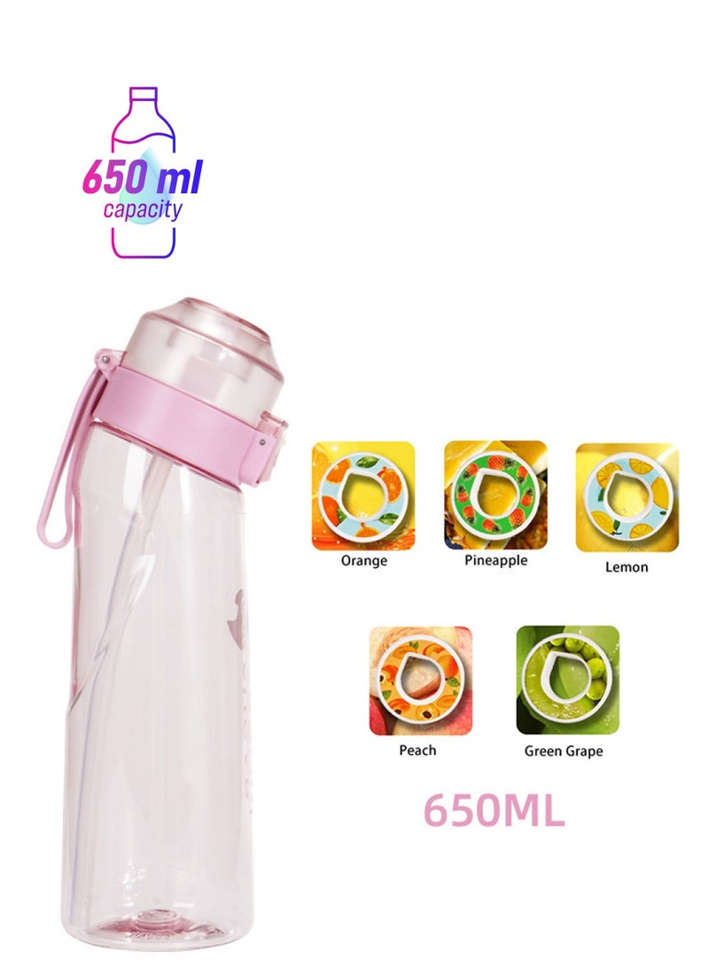 Sports Air Water Bottle, BPA-Free Starter Set Drinking Bottles with 5 Flavour Pods Scented for Flavouring, 0 Sugar, 0 Calorie (Pink)