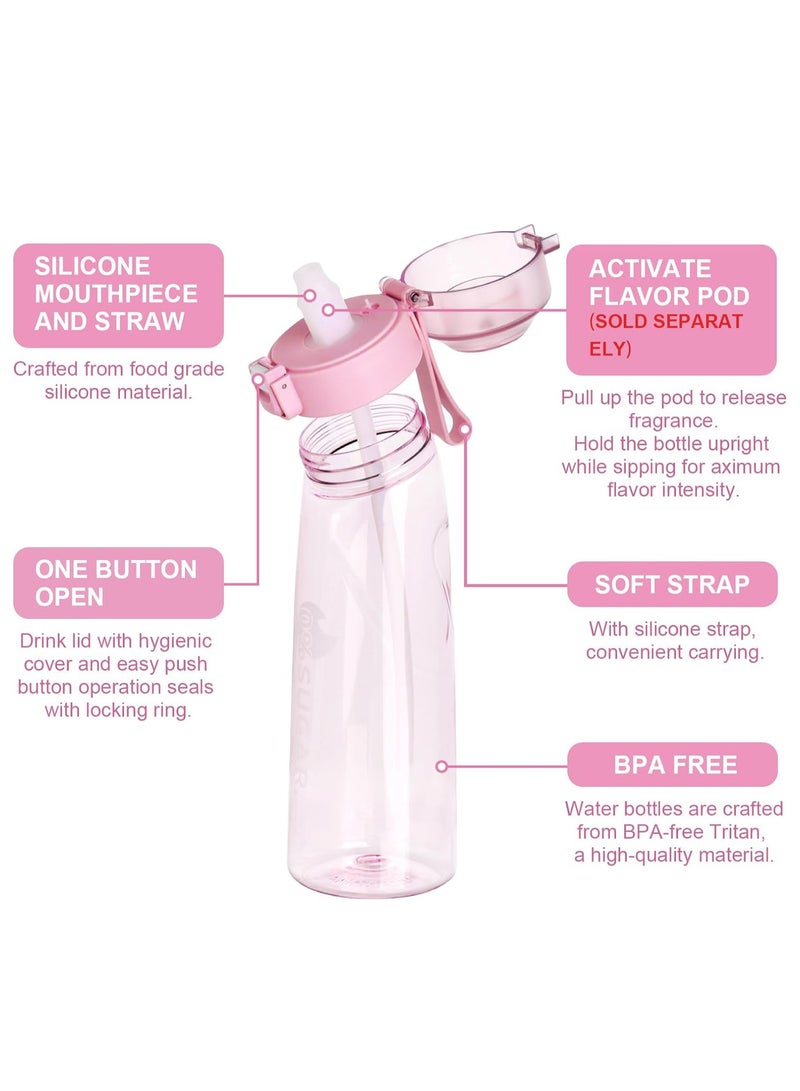Sports Air Water Bottle, BPA-Free Starter Set Drinking Bottles with 5 Flavour Pods Scented for Flavouring, 0 Sugar, 0 Calorie (Pink)