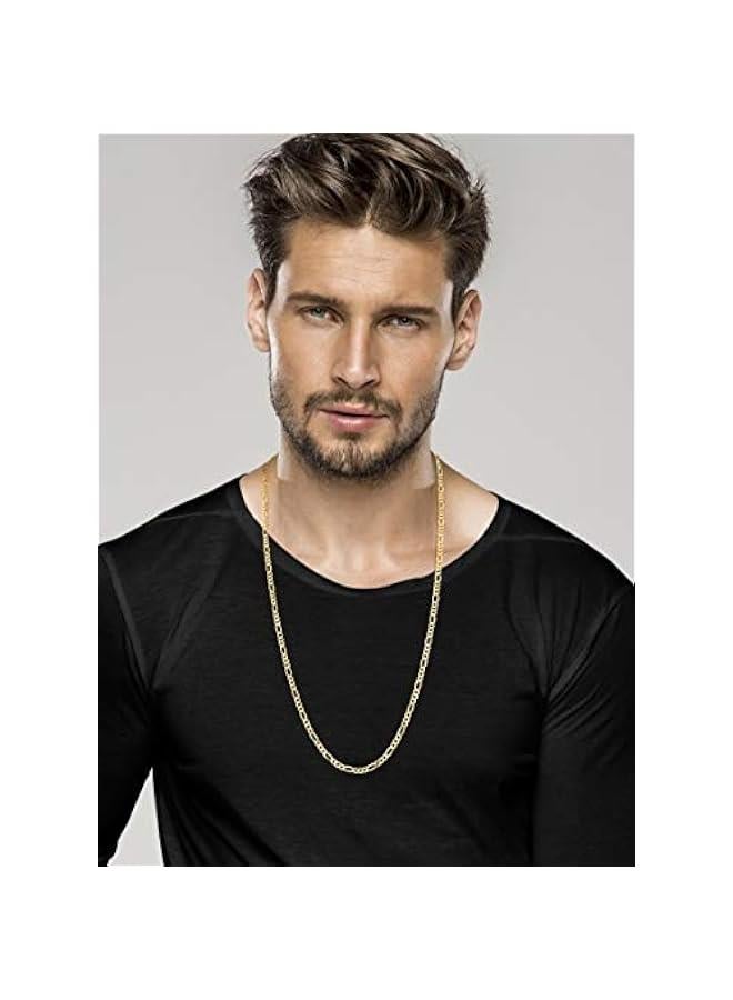 Arabest Solid 18K Gold Over Sterling Silver Italian 5mm Diamond-Cut Figaro Link Chain Necklace for Women Men, 925 Made in Italy - Image 3