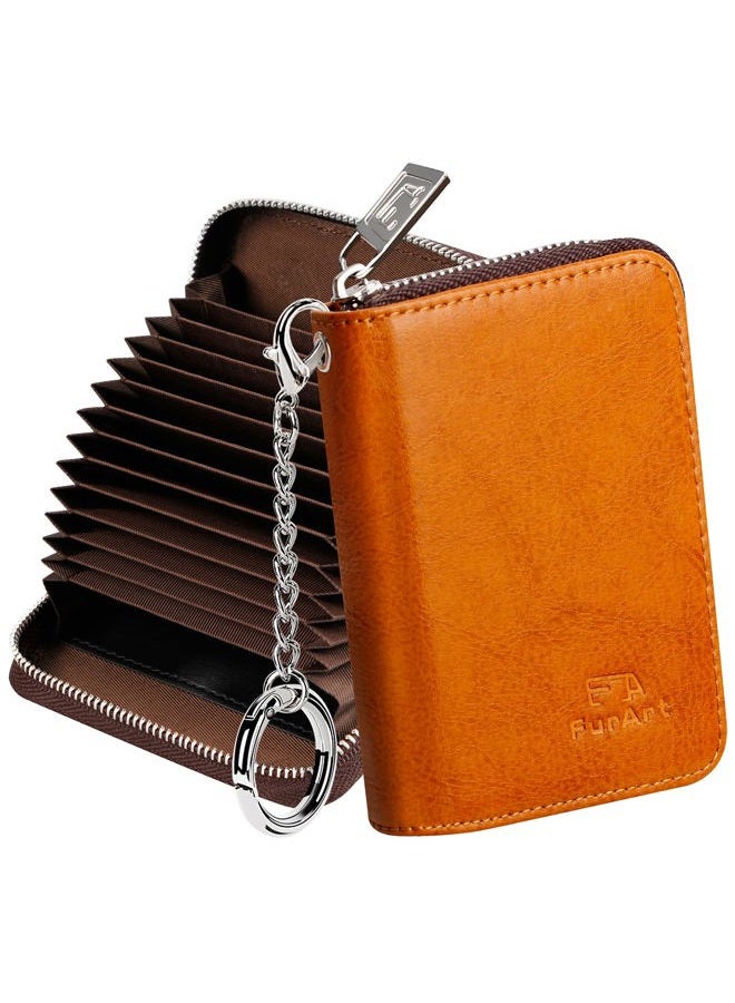 FurArt Credit Card Wallet, Zipper Card Cases Holder for Men Women, RFID Blocking, Keychain Wallet, Compact Size, Brown, small, Classic - Image 1