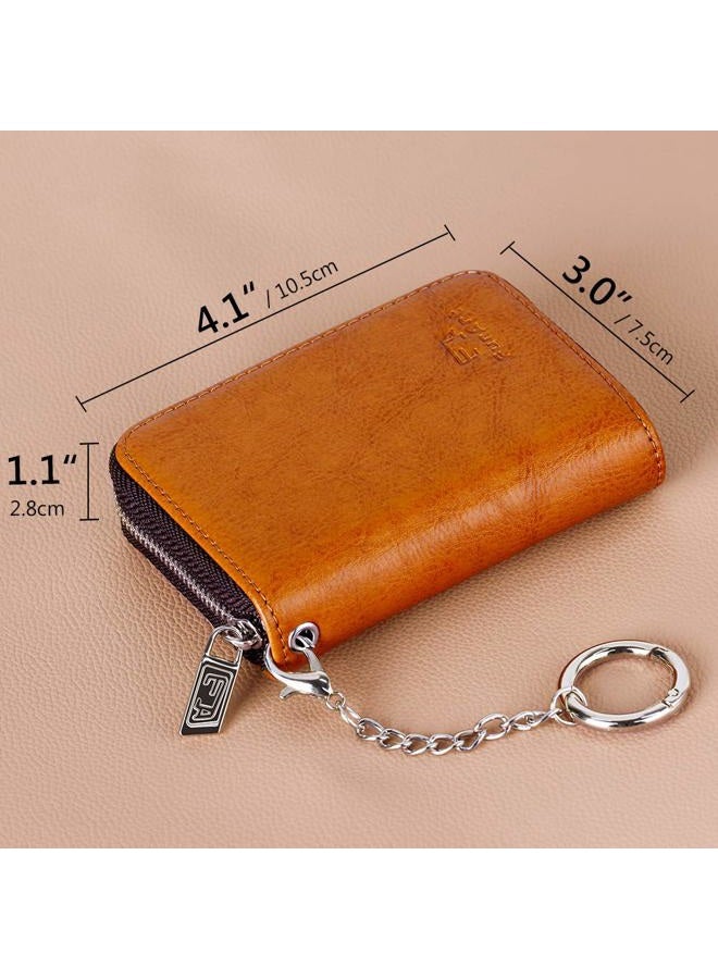FurArt Credit Card Wallet, Zipper Card Cases Holder for Men Women, RFID Blocking, Keychain Wallet, Compact Size, Brown, small, Classic - Image 4
