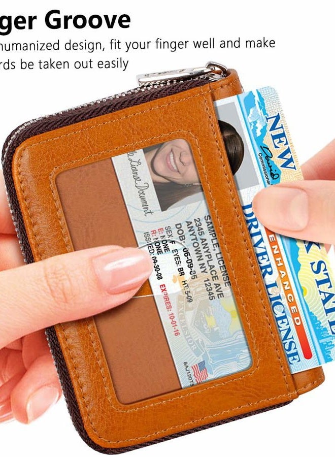 FurArt Credit Card Wallet, Zipper Card Cases Holder for Men Women, RFID Blocking, Keychain Wallet, Compact Size, Brown, small, Classic - Image 2