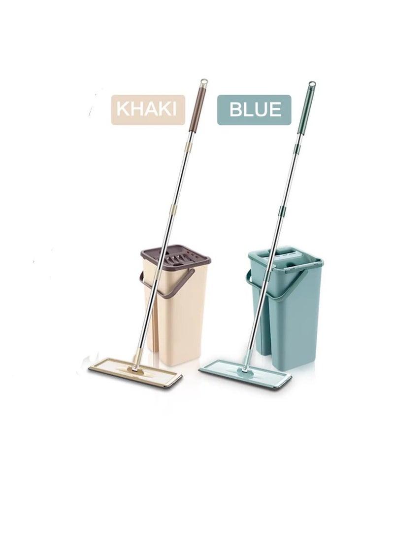 BAIG Flat Squeeze Mop Bucket System with Hand Free Wash Microfiber Mop Pads Stainless Steel Pole Usage Hardwood Floor Cleaning Tools khaki - Image 1