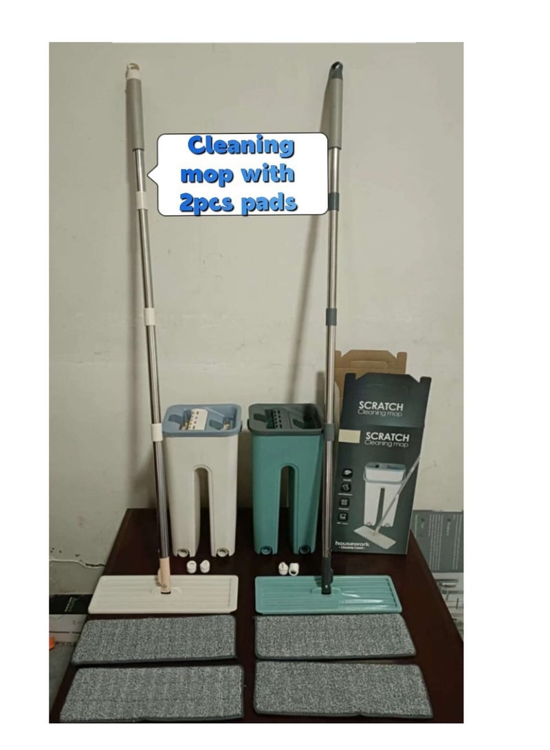 BAIG Flat Squeeze Mop Bucket System with Hand Free Wash Microfiber Mop Pads Stainless Steel Pole Usage Hardwood Floor Cleaning Tools khaki - Image 2