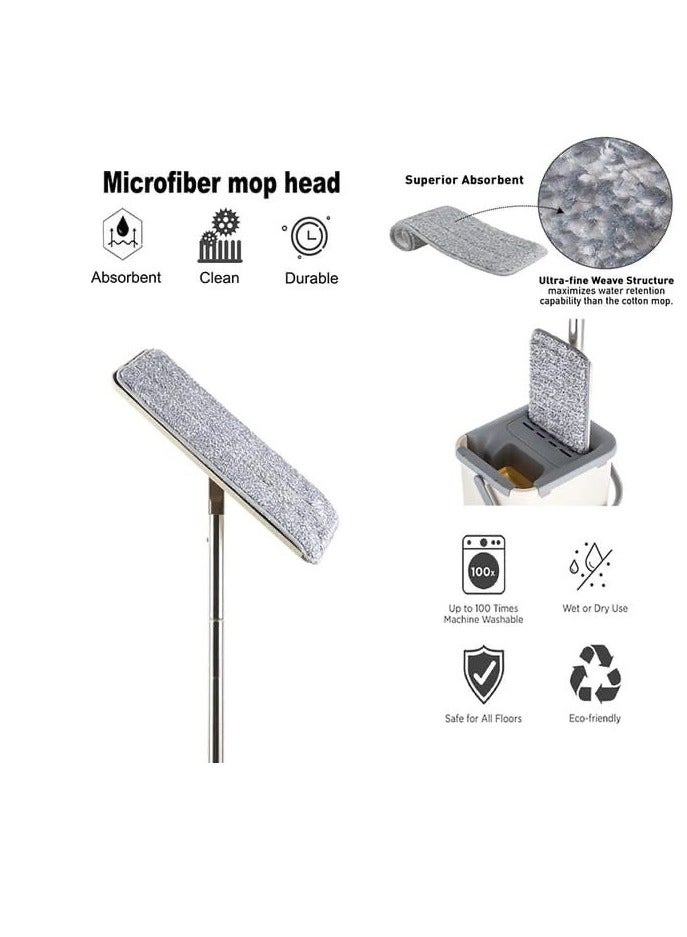 BAIG Flat Squeeze Mop Bucket System with Hand Free Wash Microfiber Mop Pads Stainless Steel Pole Usage Hardwood Floor Cleaning Tools khaki - Image 4
