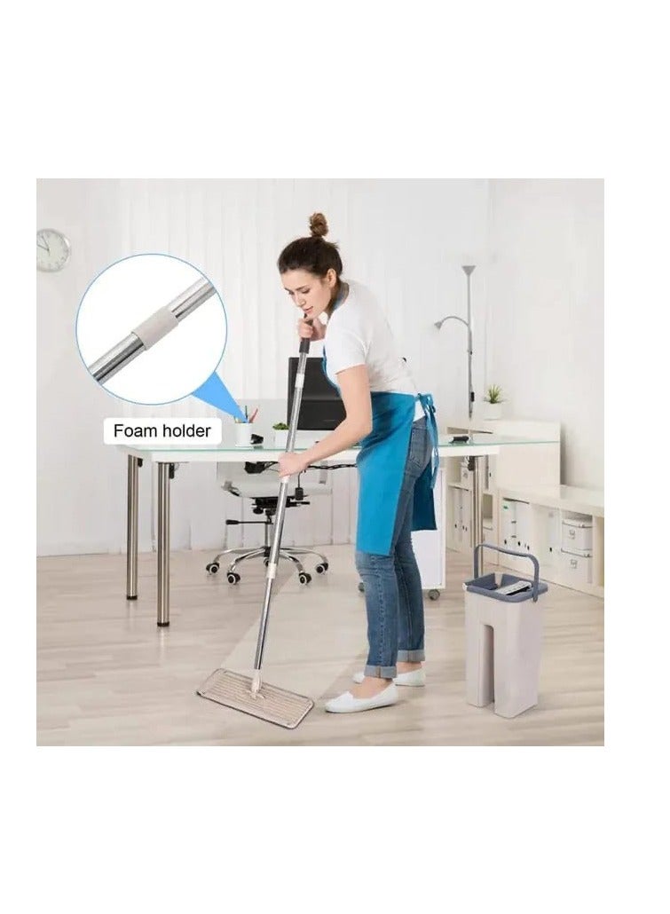 BAIG Flat Squeeze Mop Bucket System with Hand Free Wash Microfiber Mop Pads Stainless Steel Pole Usage Hardwood Floor Cleaning Tools khaki - Image 3