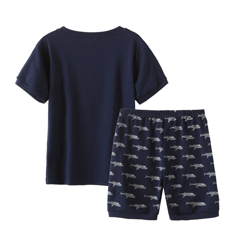 MyFav Big Boys Pajamas 2 Piece Short PJS Cute Cartoon Sleepwear Navy, 8Y - Image 2