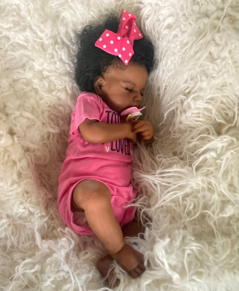 Anano Reborn Baby Dolls Silicone Full Body Girls 20 Inch Silicone Baby Doll, Sleeping Realistic Newborn Girls, Lifelike Realistic Newborn Doll Anatomically Correct Black Babies for Kids Girls - Image 5