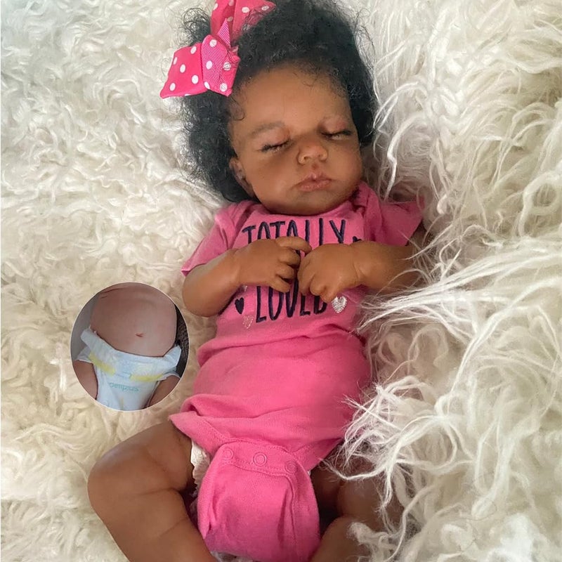 Anano Reborn Baby Dolls Silicone Full Body Girls 20 Inch Silicone Baby Doll, Sleeping Realistic Newborn Girls, Lifelike Realistic Newborn Doll Anatomically Correct Black Babies for Kids Girls - Image 1