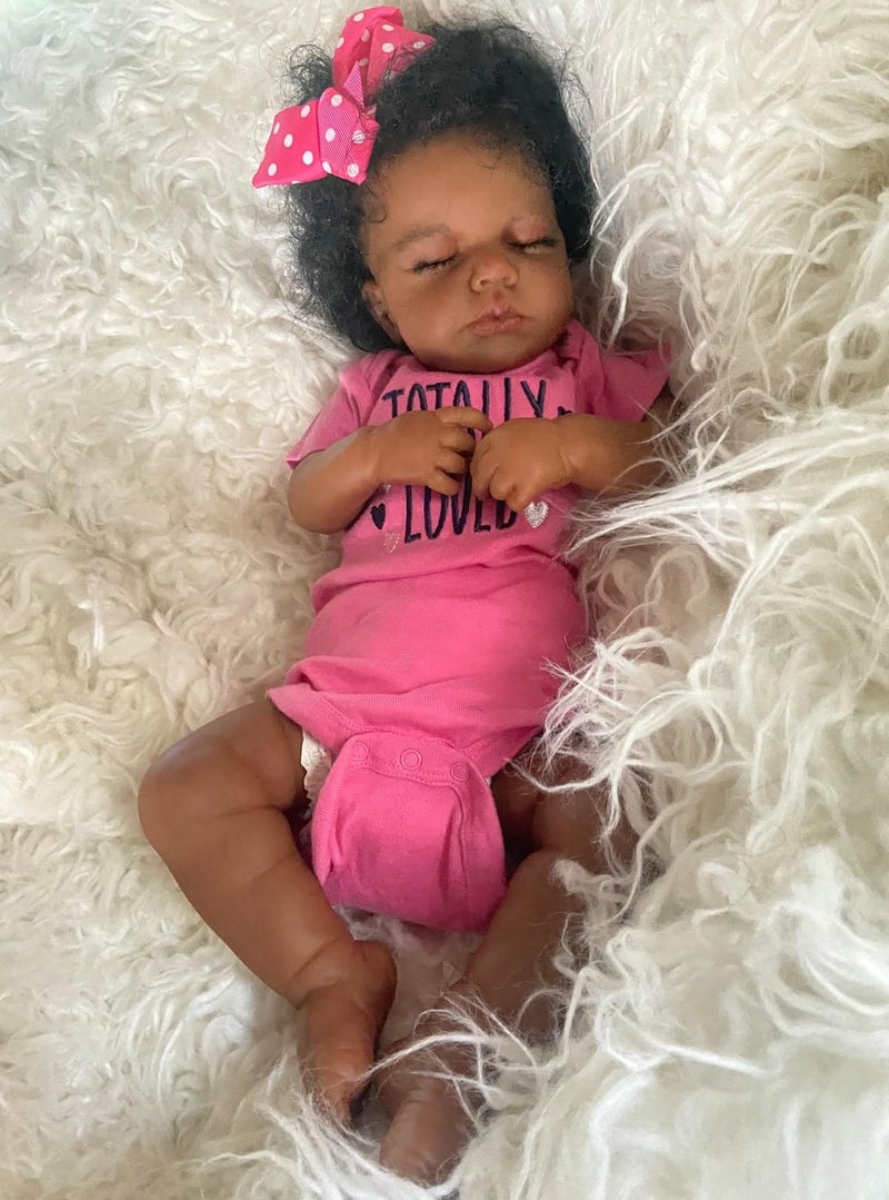 Anano Reborn Baby Dolls Silicone Full Body Girls 20 Inch Silicone Baby Doll, Sleeping Realistic Newborn Girls, Lifelike Realistic Newborn Doll Anatomically Correct Black Babies for Kids Girls - Image 4
