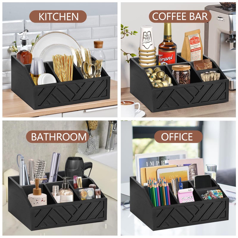 Ukonvi Coffee Pod Holder and Bar Accessories, Wood Station Organizer for Decor, Syrup and Condiment Organizer, Black - Image 5
