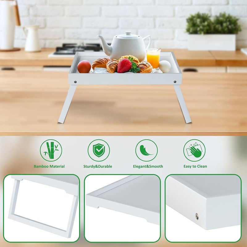RRX Bamboo Bed Tray Table with Folding Leg Breakfast in Bed Tray for EatingKitchen Serving Food Sofa Snacking or Working Laptop Desk Dinner1 White - Image 5