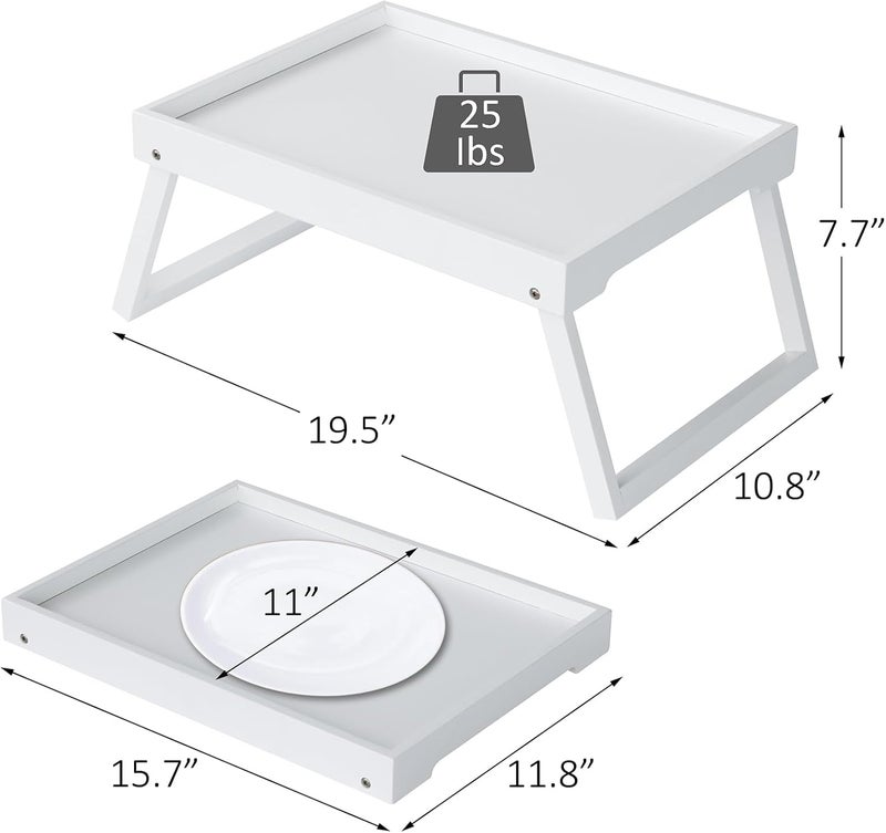 RRX Bamboo Bed Tray Table with Folding Leg Breakfast in Bed Tray for EatingKitchen Serving Food Sofa Snacking or Working Laptop Desk Dinner1 White - Image 4