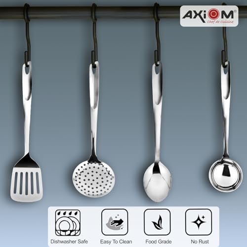 AXIOM Stainless Steel Kitchen Tools Set of 4 pcs Non-Stick Set of Ladle (Karchi), Solid Spoon (Chamcha), Skimmer (Jhara) & Slotted Turner/Spatula (Palta) for Cooking/Frying/Basting for Everyday Use - Image 2