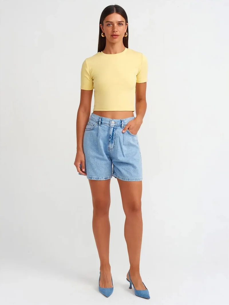 ديلفين DILVIN High-Waist Wide-Leg Denim Shorts