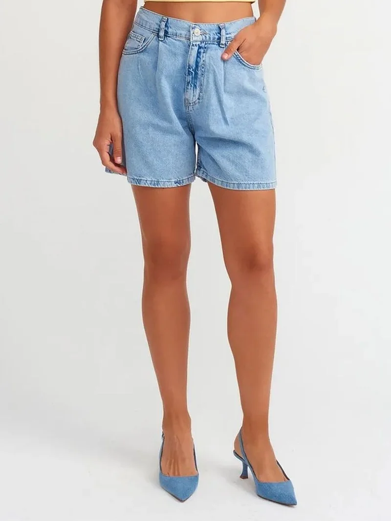 ديلفين DILVIN High-Waist Wide-Leg Denim Shorts