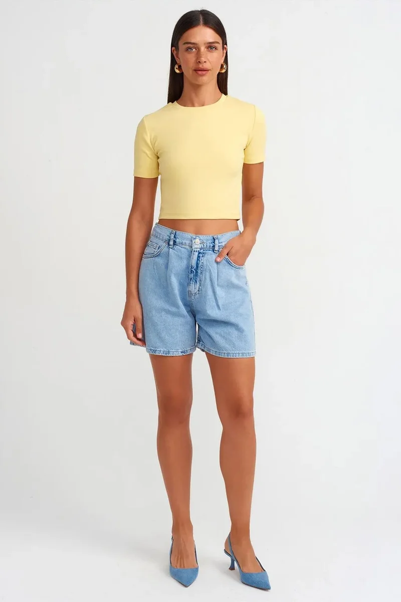 Dilvin Light Blue Denim DILVIN High-Waist Wide-Leg Denim Shorts for Women | Best Price UAE