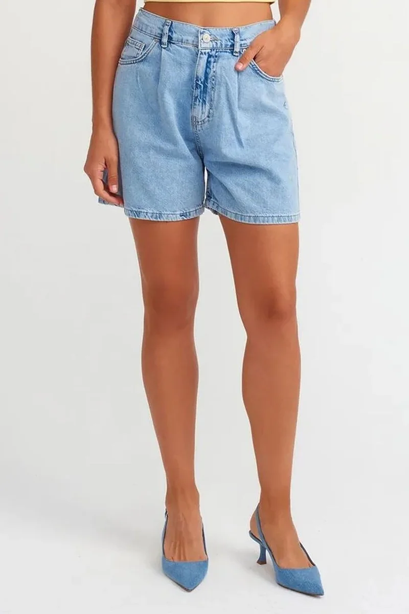 DILVIN High-Waist Wide-Leg Denim Shorts
