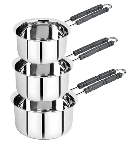 BHATI Stainless Steel Copper Bottom Sauce PanMilk PANTea PANTapeliPatilaBhagona 3 pcs Combo Set Capacity 1 15 2 Liter Sauce Pan 155 cm 17 cm 185 cm Diameter - Image 1