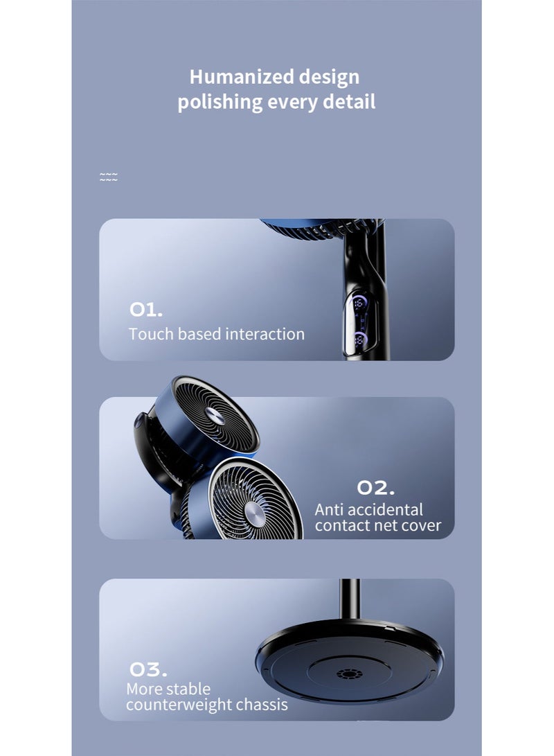 Crony Double-Head Adjustable Circulating Pedestal Fan with Touch Panel & Remote, Automatic Speed Control, 960mm Height, Ultra Quiet Operation – Ideal for Home, Office, and Bedroom Use-Black - Image 3