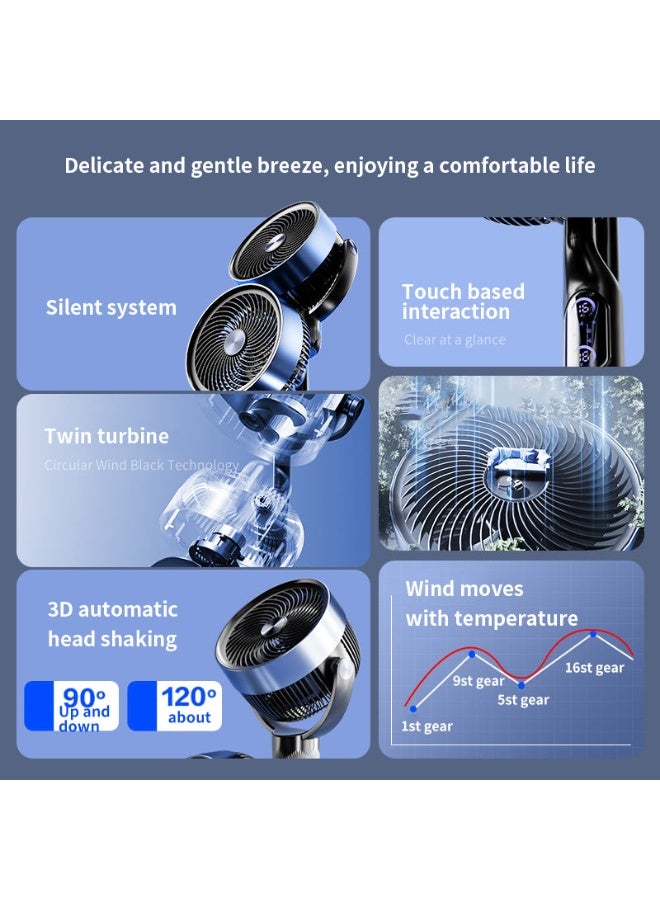 Crony Double-Head Adjustable Circulating Pedestal Fan with Touch Panel & Remote, Automatic Speed Control, 960mm Height, Ultra Quiet Operation – Ideal for Home, Office, and Bedroom Use-Black - Image 2