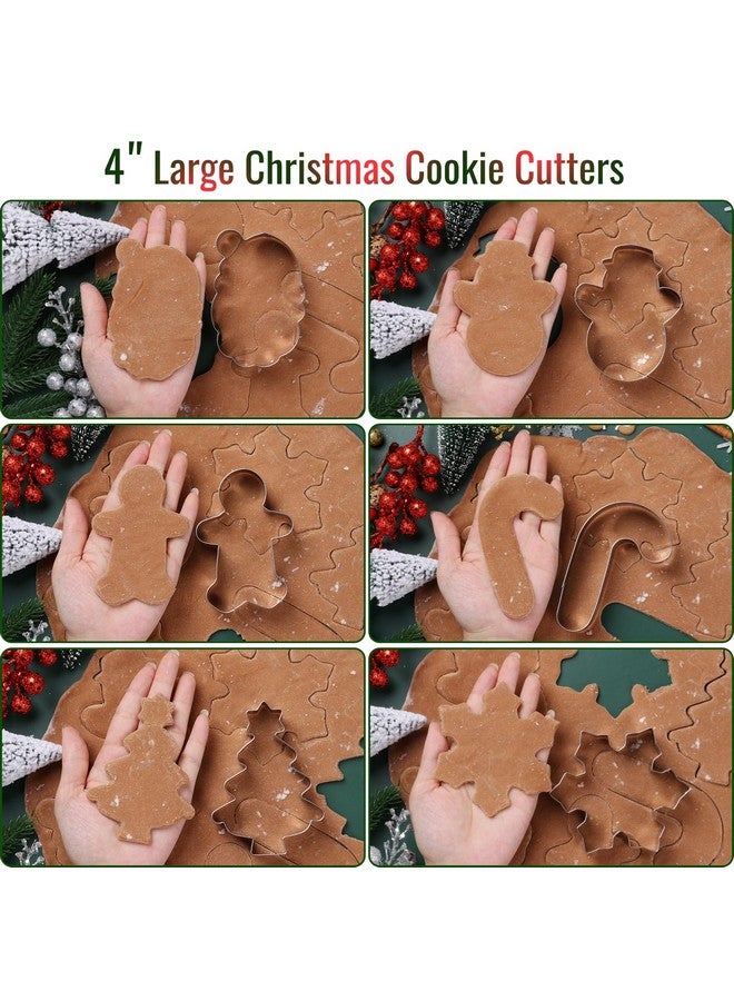 STARSIDE 4" Large Christmas Cookie Cutters,6 pcs Cookie Cutters Christmas Shapes, Metal Winter Holiday Cookie Cutter Set-Gingerbread Man,Snowman - Image 3
